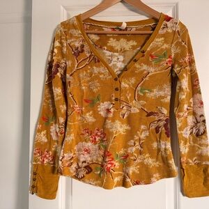 Pilcro Mustard Floral Long Sleeve Top